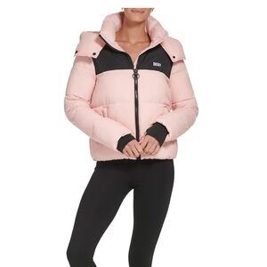 NWOT DKNY Pink & Black Colorblock Logo Puffer W/Removeable Jacket